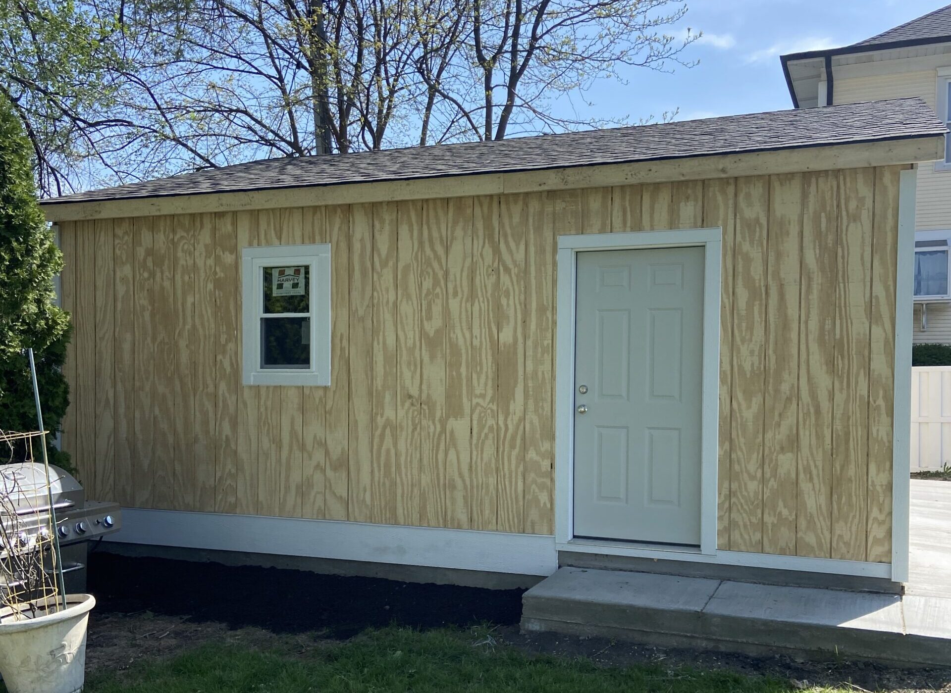 custom garage with white doors